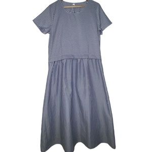 NWT Blue and White Striped Peasant Shortsleeve Maxi Dress Size Large